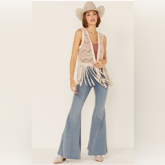 Vocal Tops - VOCAL WOMEN'S LACE STUDDED FRINGE VEST